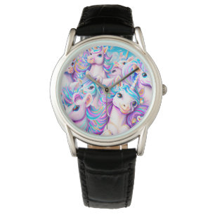 Montre Unicornes mignonnes roses et violettes et arcs-en-