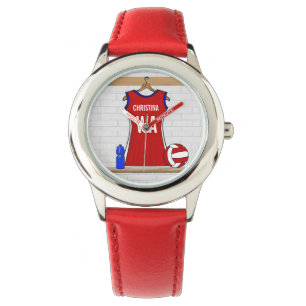 Montre Uniforme de Custom Netball Red with Blue and White
