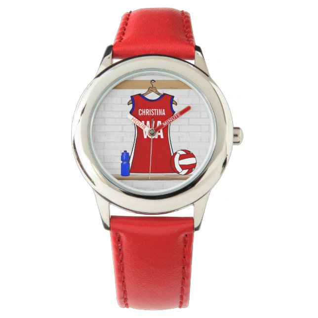 Montre Uniforme de Custom Netball Red with Blue and White (devant)