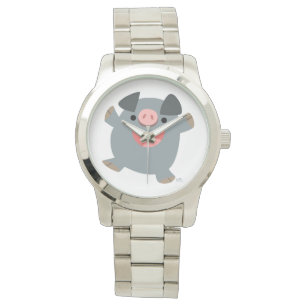 Montre Unisex de cochon rebondissant en caricature