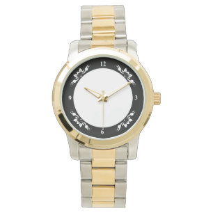 Montre Unisex Oversize à deux tons bracelet noir d