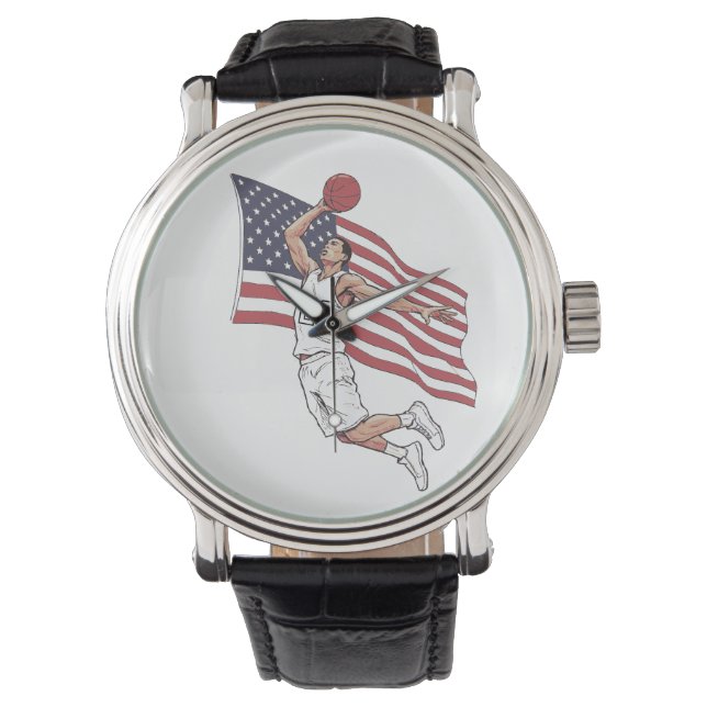 Montre USA Basketball Slam Dunk American Flag Color Art (devant)