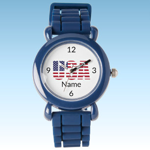 Montre USA, nom Kids Blue Silicone Strap Plastique