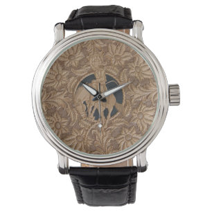 Montre usinée par cuir fait sur commande