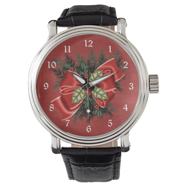 Montre Vacances Verdure & Joli Red Bow Christmas Watch (devant)