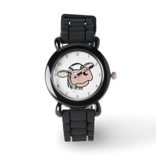Montre vache de dessin animé noir blanc rose baiser gris