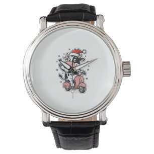 Montre Vache de Noël à scooter rose vintage vecteur_1