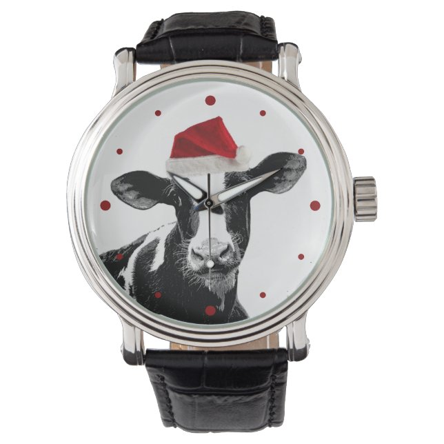 Montre Vache de Noël mignonne à Santa Hat (devant)