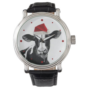 Montre Vache mignonne à Noël dans le casquette de Père