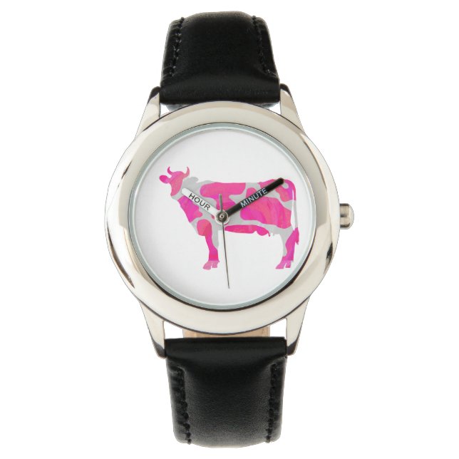 Montre Vache rose chaud et blanc Silhouette (devant)