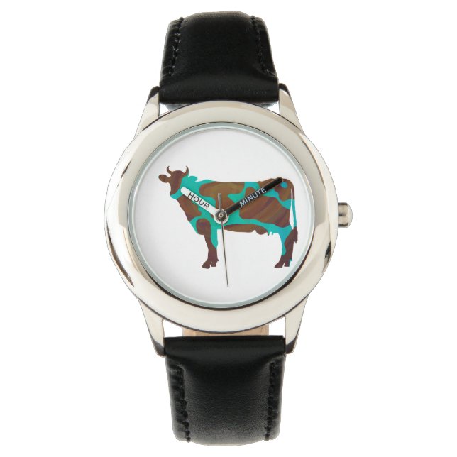 Montre Vache Silhouette Brown et Turquoise (devant)