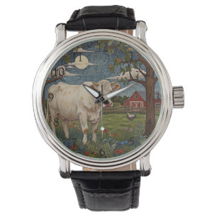 Montre Vache vintage amusante dans la scène du pâturage