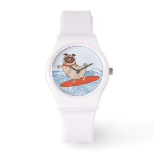 Montre Vague à cheval heureux chien de carlin sur la plan