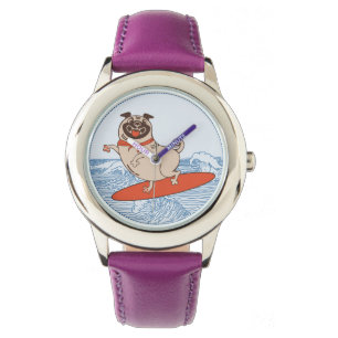 Montre Vague à cheval heureux chien de carlin sur la plan