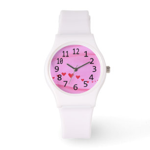 Montre Vague de Coeurs rouges sur les chiffres roses Love