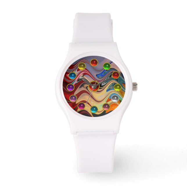 MONTRE VAGUES ABSTRAITES ET PIERRES 3D COLORÉES (Recto)
