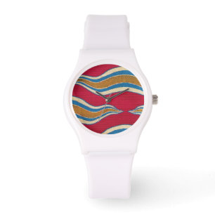 MONTRE VAGUES ABSTRAITES JAUNE ROUGE BLEU