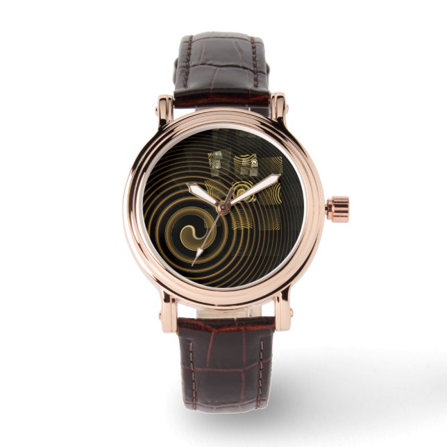 Montre Vagues dorées hypnotiques Art abstrait moderne (Recto)