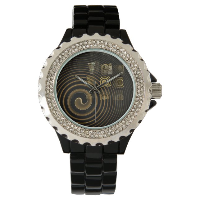 Montre Vagues dorées hypnotiques Art abstrait moderne (devant)