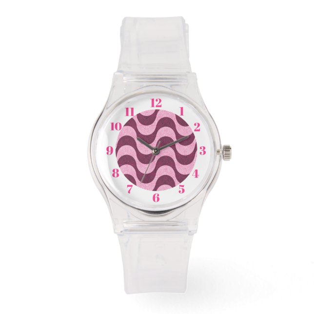 Montre vagues portugaises en pavé rose moderne (Recto)