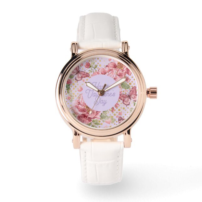 Montre Valentine Days,Elegant,Purple Peach Flowers Patter (Recto)