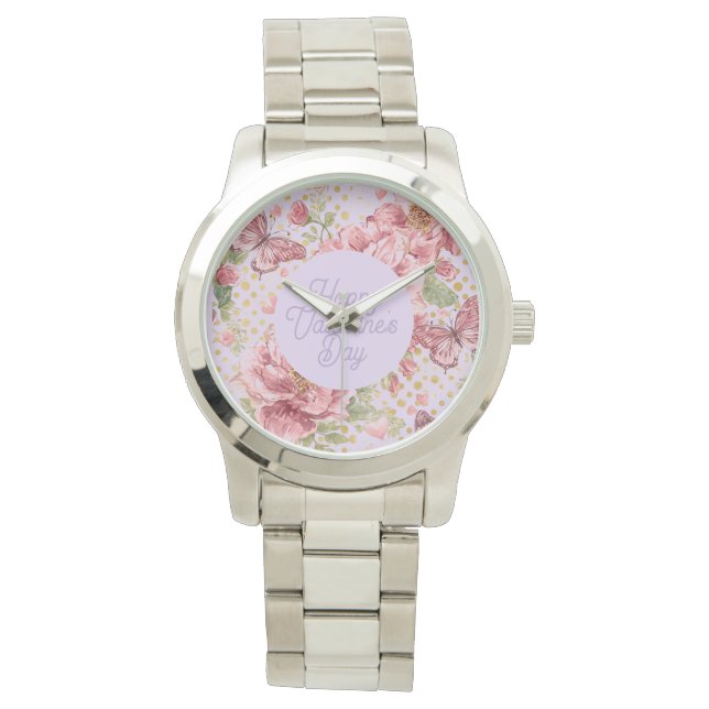 Montre Valentine Days,Elegant,Purple Peach Flowers Patter (devant)