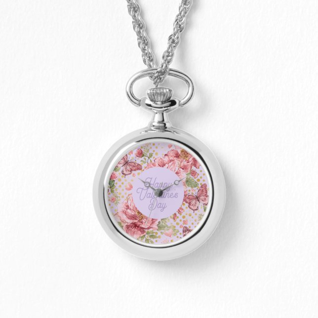 Montre Valentine Days,Elegant,Purple Peach Flowers Patter (Recto)