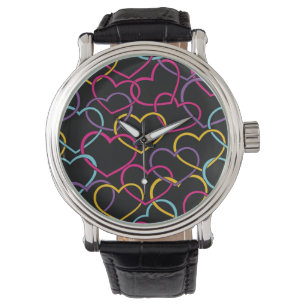 Montre Valentine Motif avec Coeurs de couleurs