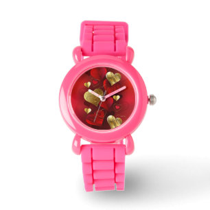 Montre Valentines dorées et rouges