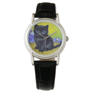 Montre Van Gogh Chat noir Fleurs violettes
