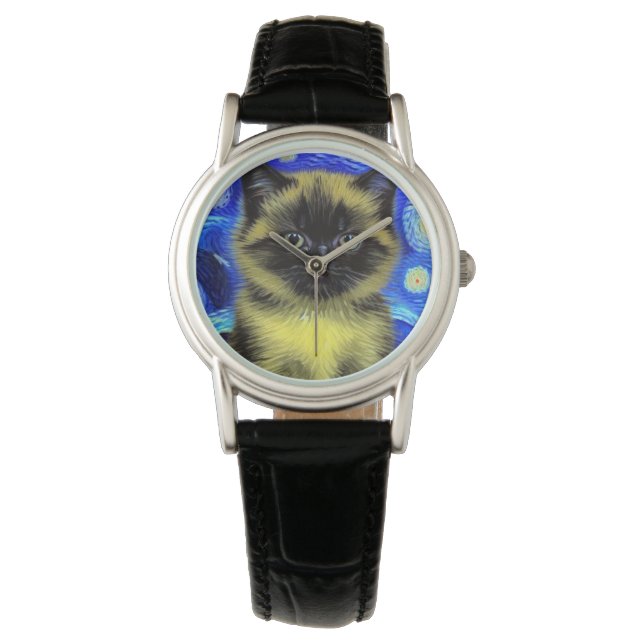 Montre Van Gogh Starry Nuit Siamese Cat (devant)