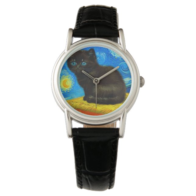 Montre Van Gogh Style Starry Night Cat (devant)