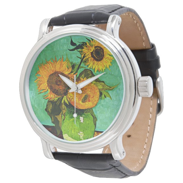 Montre Van Gogh - Tournesols trois, célèbre peinture, (Incliné)