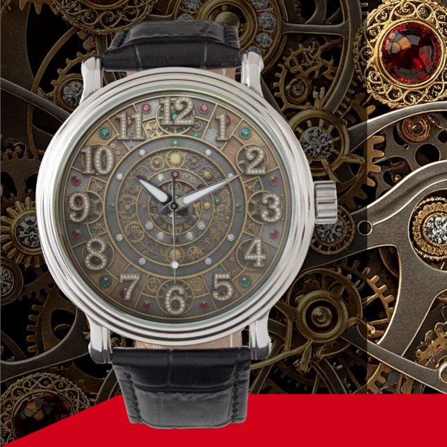 Montre Veille astrologique vintage, Steampunk, diamants (Industrial Steampunk Mechanical Jeweled Watch)