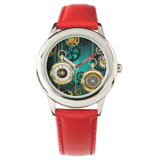 Montre Veille bijoux Steampunk sur un Arrière - plan vert (devant)