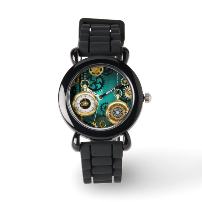 Montre Veille bijoux Steampunk sur un Arrière - plan vert (Recto)