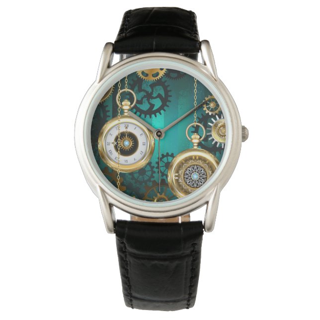 Montre Veille bijoux Steampunk sur un Arrière - plan vert (devant)