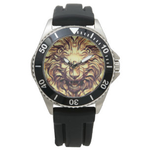 Montre Veille électronique de la tête de lion doré