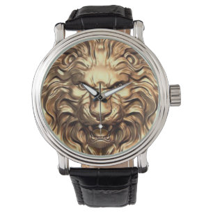 Montre Veille électronique de la tête de lion doré