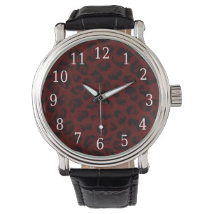 Montre Veille Empreinte de léopard rouge