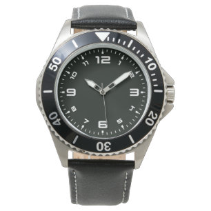 Montre Veille en cuir noir en acier inoxydable