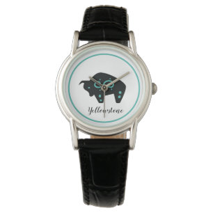 Montre Veille en cuir pour femmes Buffalo de pierre jaune