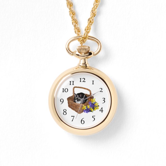 Montre Veille féminine - Chat dans le panier (Recto)