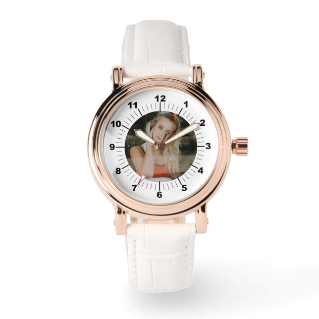 Montre Veille féminine - Personnalisée - Or Rose Blanc (Recto)
