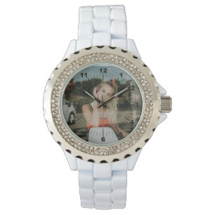 Montre Veille féminine - Personnalisée - Rhinestone Blanc