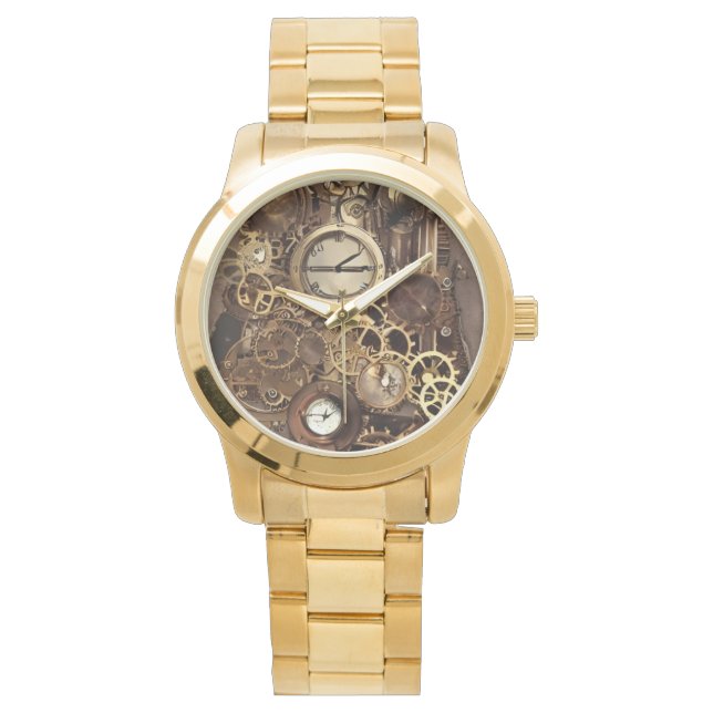 Montre Veille Steampunk Gears Gold Mens Art Watch (devant)