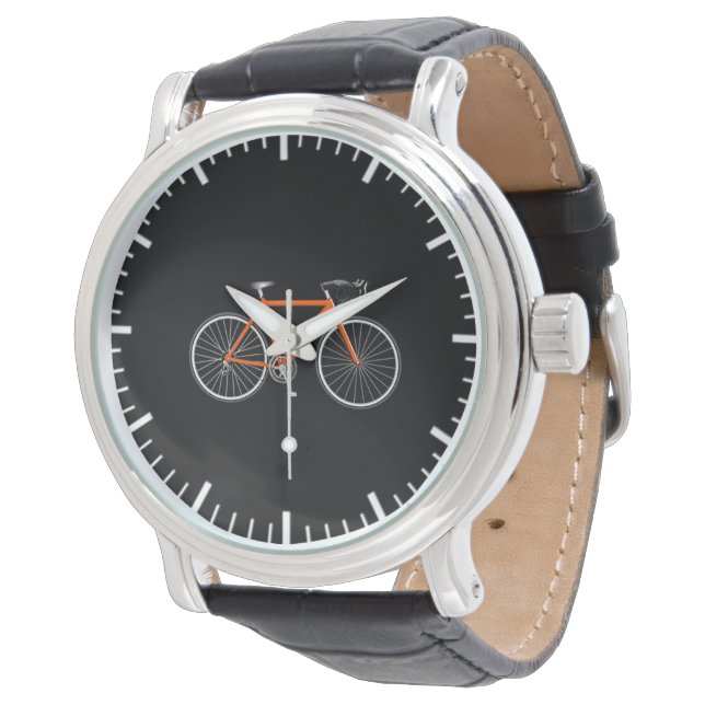 Montre Vélo orange sur fond noir (Incliné)