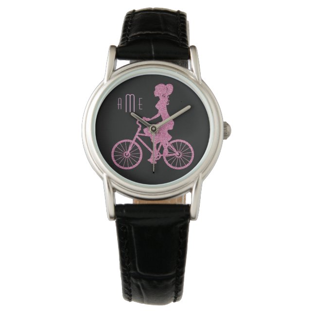 Montre Vélo rose sur Monogramme noir (devant)
