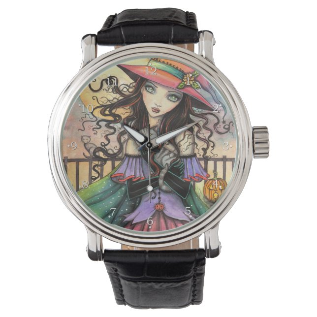 Montre Vents de la Fantaisie d'Halloween Sorcière Chat Ar (devant)