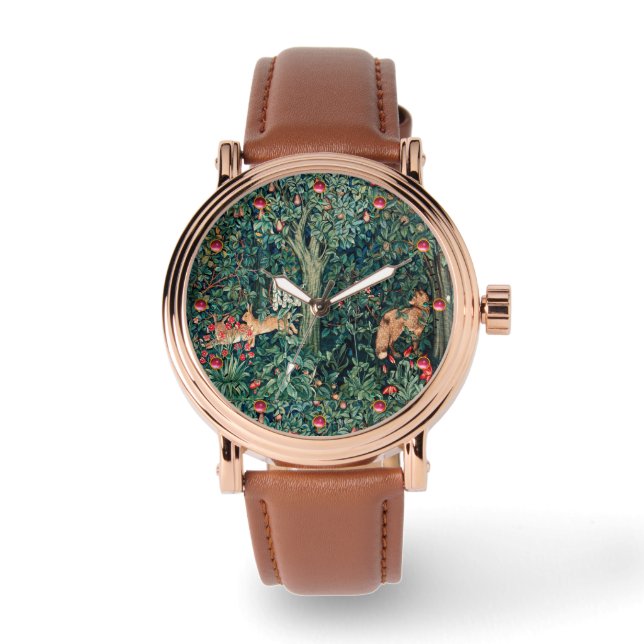 Montre VERDURE, Hares d'ANIMAUX FORESTIERS, Renard, Flora (Recto)